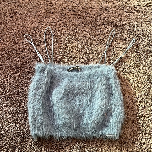 Zara Tops Zara Fuzzy Blue Crop Top Poshmark